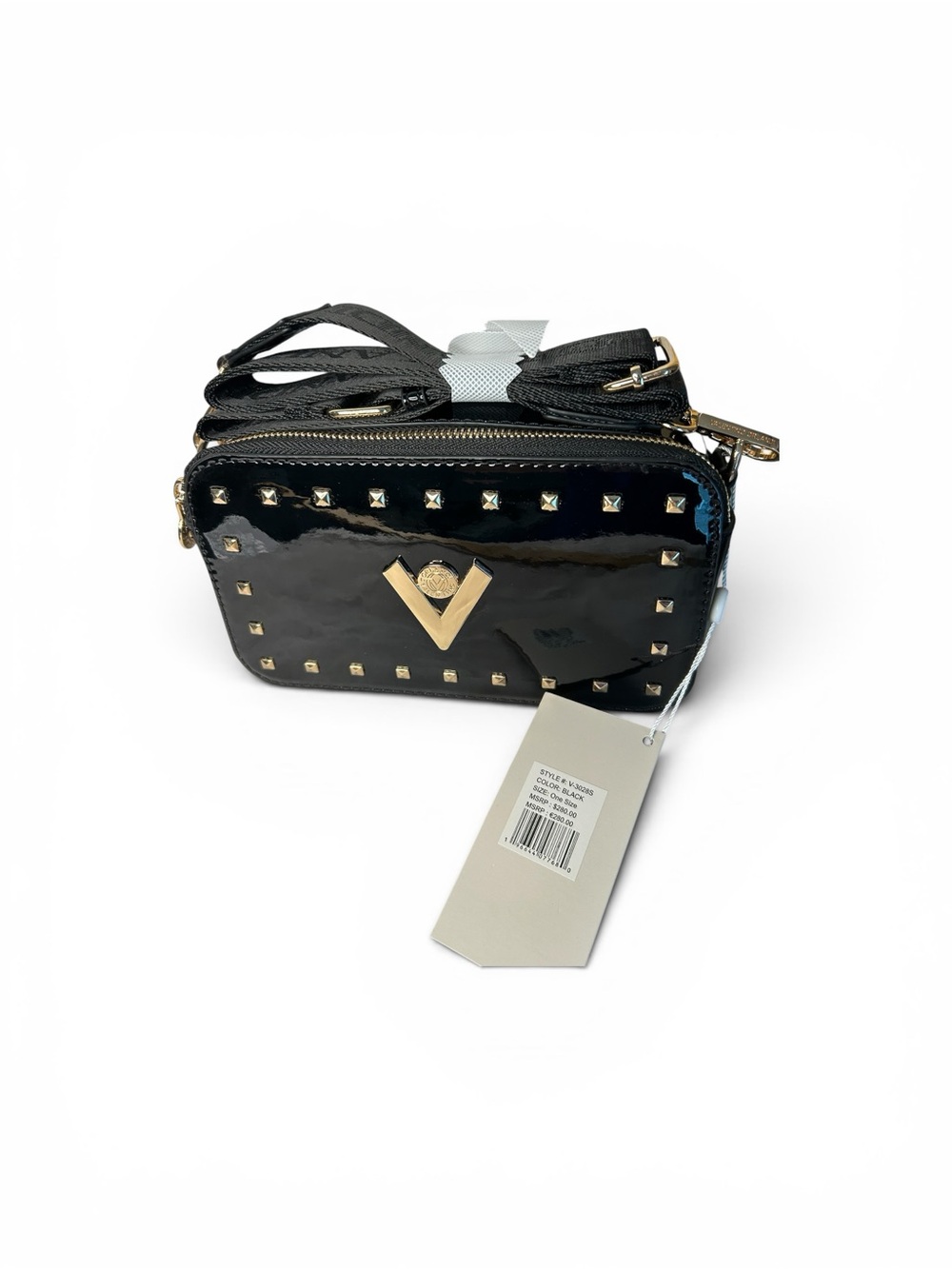 Valentino Orlandi Black Vegan  Patent Leather Camera Bag Purse MSRP $280 New